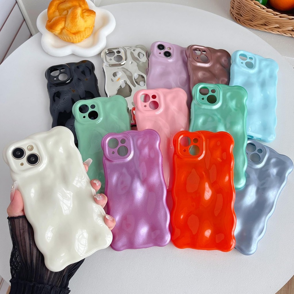 Caseative สําหรับ iPhone 15 Plus Case, Water Ripple Wave Meteorite Bubble Pattern Chrome Plating Ele