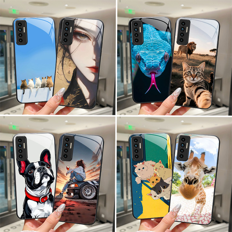 สําหรับ Tecno Camon 17P 17 Pro แมวตลกงูการ์ตูนปลอก CG7 CG7n CG8 CG8h Camon 17Pro เลนส์ป้องกันกระจกนิ