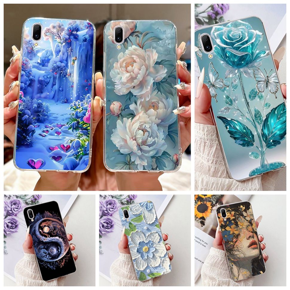 สําหรับ Vivo Y97 กรณี V1813A Clear ความงามแมวน่ารักแฟชั่นดอกไม้ตลกทาสีปกหลังสําหรับ Vivo Y97 เคสโทรศ