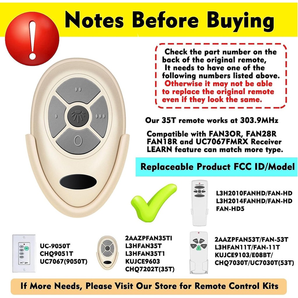 35T พัดลมเพดานรีโมทคอนโทรลสําหรับ Harbor Breeze เปลี่ยน FAN-53T FAN-11T Fan-HD L3HFAN35T FAN-35T L3H