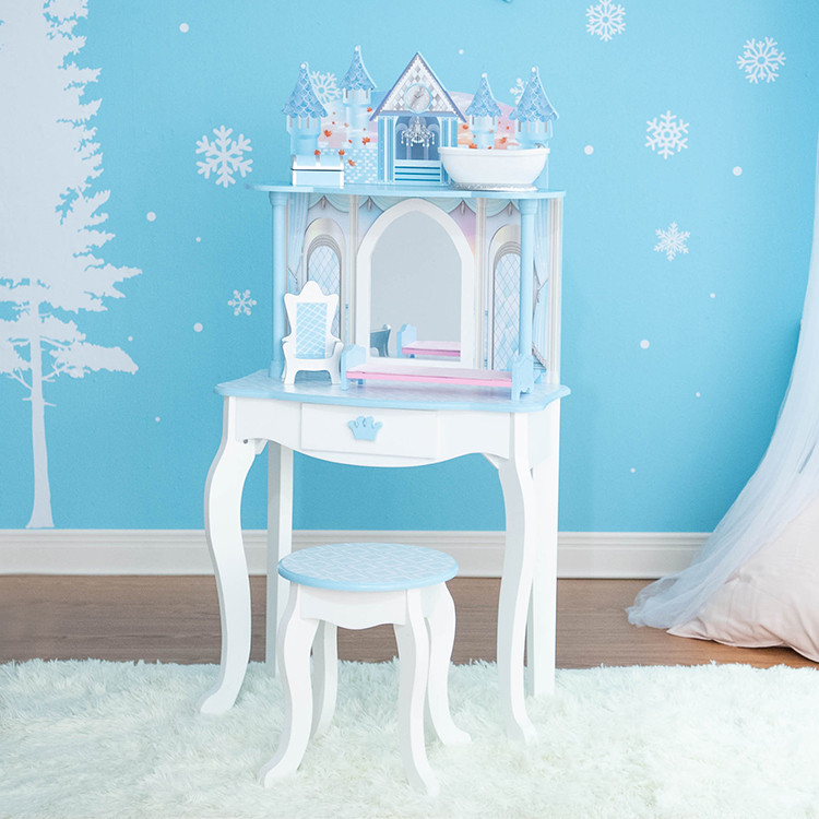 Teamson Dison Dison บ้านเด็กโต๊ะเครื่องแป้งไม้ทาสีโต๊ะเครื่องแป้งเด็กโต๊ะเก้าอี้ชุดสาวของขวัญวันเกิด