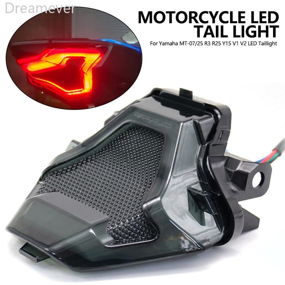 Dreamever รถจักรยานยนต์ LED ไฟท้ายด้านหลังเบรคโคมไฟแบบบูรณาการไฟเลี้ยวสําหรับ Yamaha MT-07/25 R3 R25