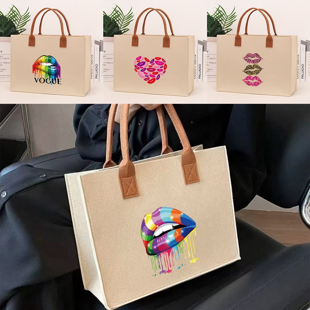 Felt Tote bag Teachers White Bag Mouth Pattern - Go Green Eco Bag Option Beg Beli-belah with Pilihan