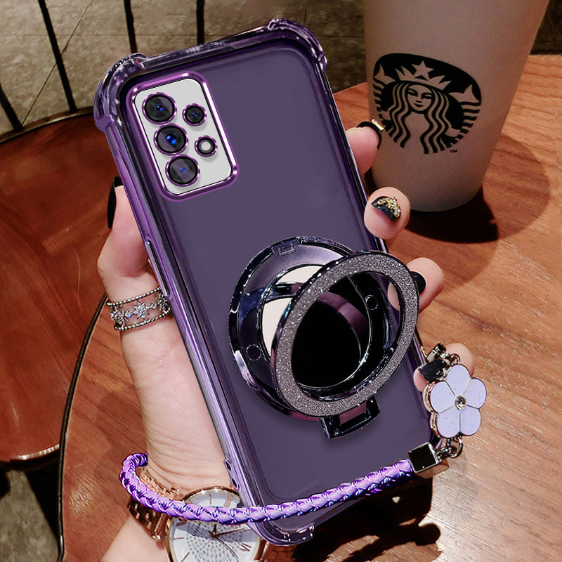 ปลอก samsung A13 4G A13 5G A23 A33 5G A53 5G A73 5G เครื่องสําอางกระจกแต่งหน้าขาตั้ง Ultra Thin Soft Case สีใหม่สีม่วง Shock Protection Case พร้อมสร้อยข้อมือฝาครอบ