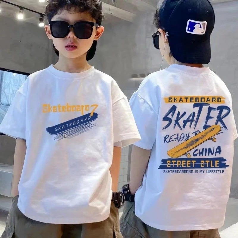 Yout-children ของเด็ก เสื้อเด็ก เสื้อคอกลม แขนสั้น cotton ใส่สบาย เด็ก 2-9 ขวบ สไตล์เกาหลี 'SKATEBOARO' 2025