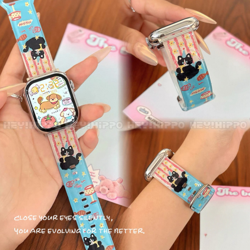 ไส้กรอกสุนัขการ์ตูนสายรัด TPU เหมาะสําหรับ iWatch 11/SE3/10/9/8/7/6/5/4/3/2/1 ลูกแมวน่ารักเหมาะสําหรับ 49/46/45/44/42/41/40/38 มม.