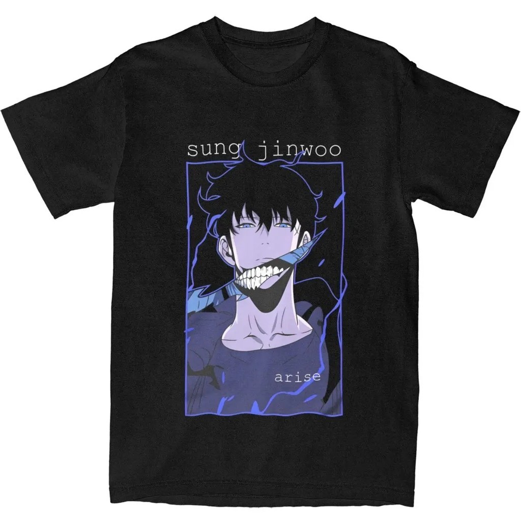 I อัพเกรด Solo Leveling Anime เสื้อยืดแขนสั้นคอกลมผ้าฝ้าย 100% สําหรับผู้ชาย Cool Casual Street มีสไตล์
