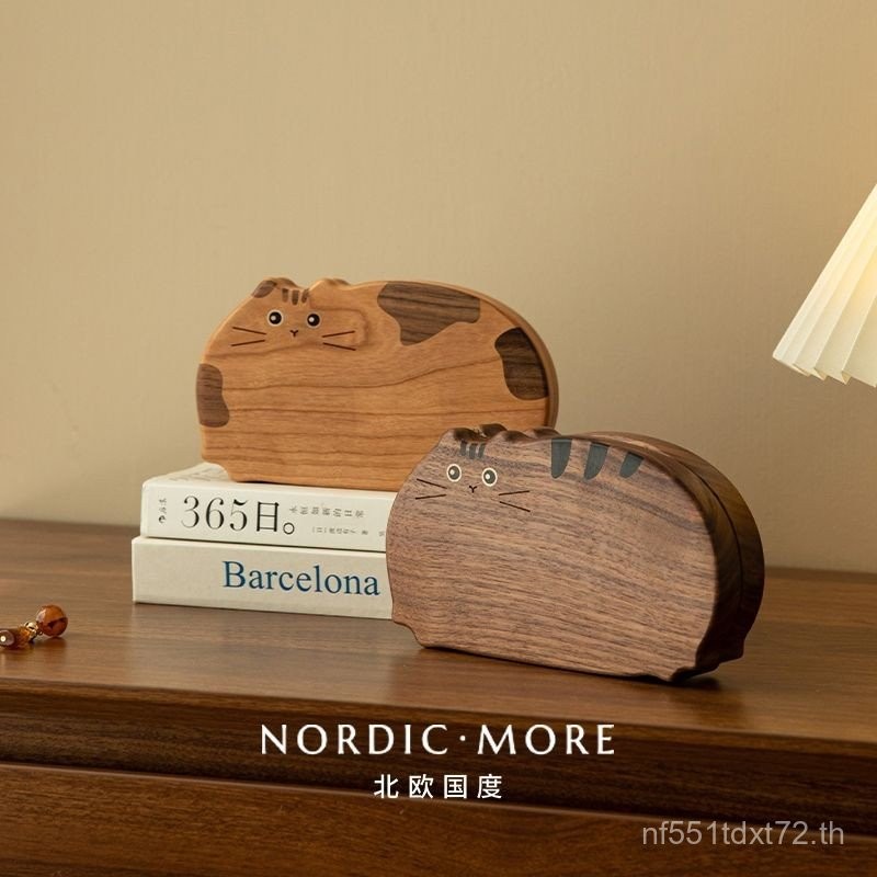 แมวน่ารักกล่องเครื่องประดับไม้เนื้อแข็งแบบพกพากล่องเครื่องประดับสร้อยคอมือกล่องเก็บเครื่องประดับวันเ