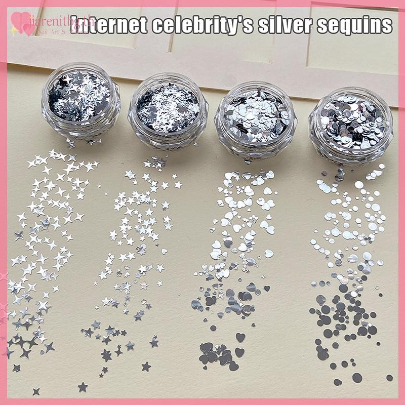 RENBG 1 กระปุกเงินเงาเลื่อมผสมรูปร่าง Starlight Love Star Slice Decals เล็บ Paillette Charms เล็บสติกเกอร์ TH