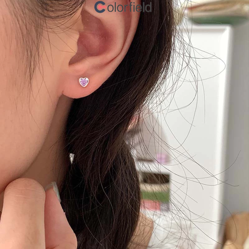 ต่างหูสตั๊ด Colorfield หัวใจประดับเพทาย thumbnail 5
