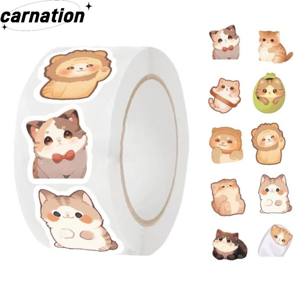 CARNATION 500 ชิ้น/ม้วน Big Eye Cat สติกเกอร์,ปิดผนึก Scrapbooking นักเรียนเครื่องเขียนรางวัลสติกเกอร์ม้วน,ทนทานตกแต่งซองจดหมายการ์ตูนน่ารัก Encourage เด็กสติกเกอร์โน้ตบุ๊ค