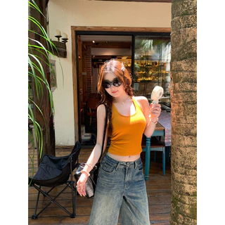 ⭐Soroh⭐เสื้อกล้าม มฟองน้ำ สีสดใส หลังรูปตัวไอ ผ้าร่องเล็ก เสื้อแขนกุด สไตล์เกาหลี ใส่สบาย#FY3575