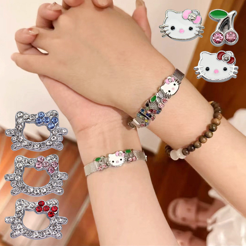 เครื่องประดับ Charm สไลเดอร์ลูกโลกเชอร์รีเคลือบ Hello Kitty เพชรสังเคราะห์ สำหรับทำสร้อยข้อมือและปลอกคอบน้องแมว