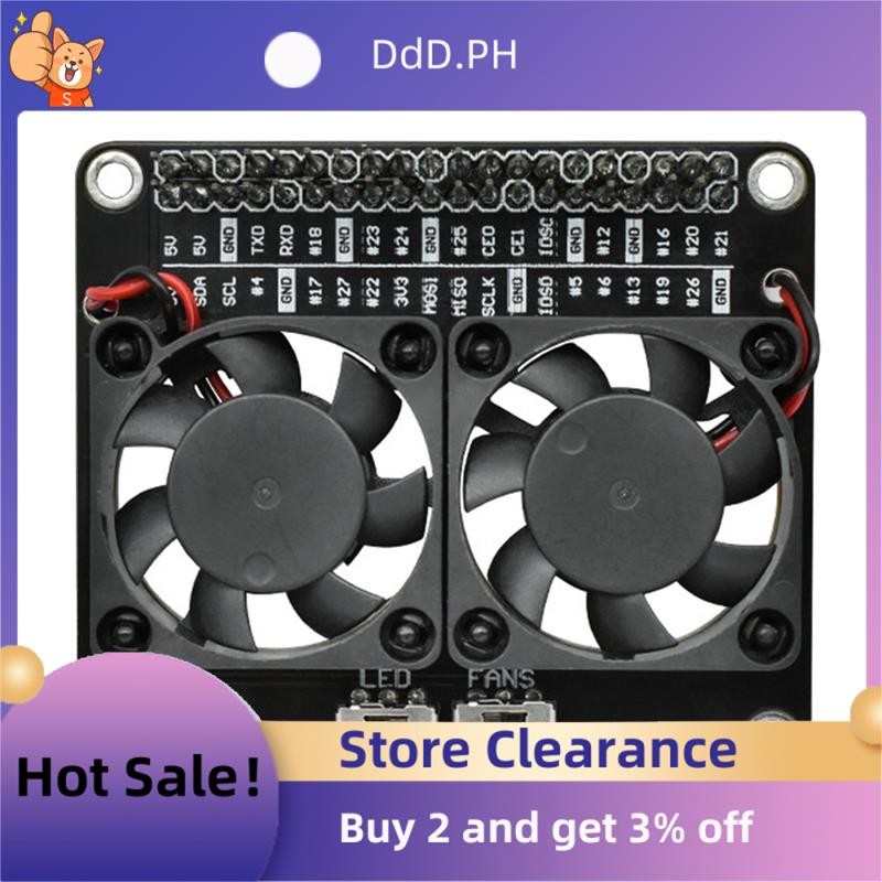 Dual Cooling Fan Shield forRaspberry Pi 4B สําหรับRaspberry Pi 4B พร้อมฮีทซิงค์หม้อน้ํา LED สีเขียว 