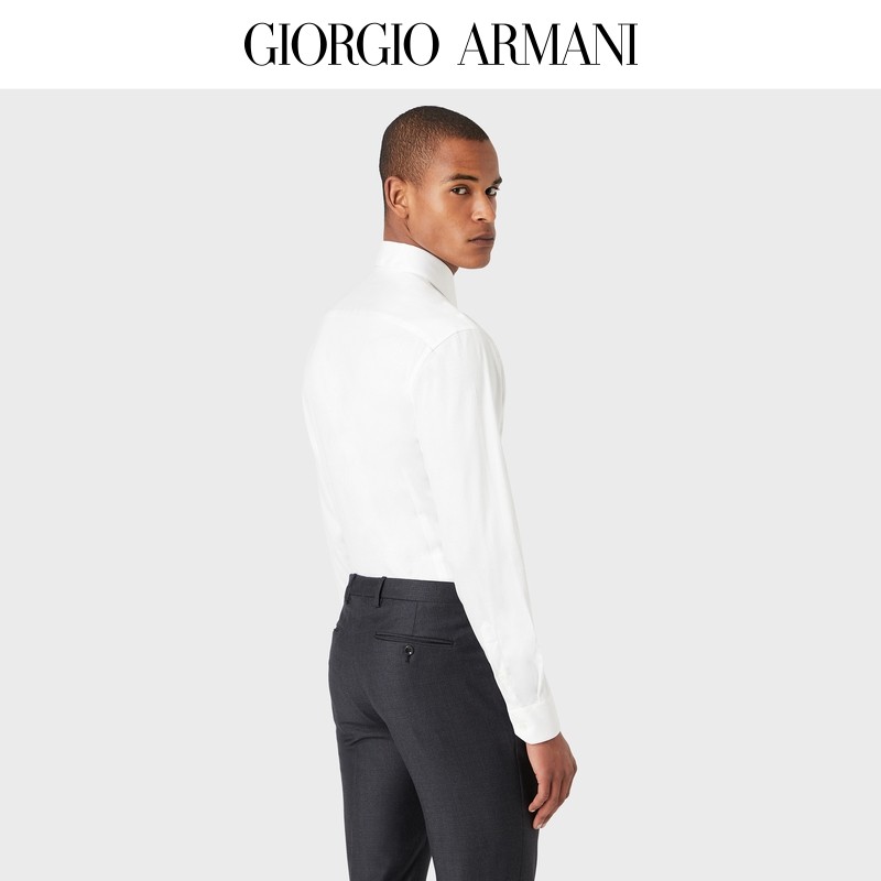 GIORGIO ARMANI Mens เสื้อเชิ้ตแขนยาวทรงเข้ารูป สีบริสุทธิ์