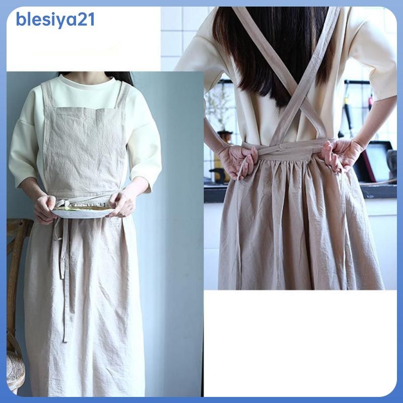 [blesiya21] ผ้ากันเปื้อนผ้าฝ้ายลินินสไตล์ธรรมชาติ Shop Cafe Bake Retro Plain 75x95 Cm