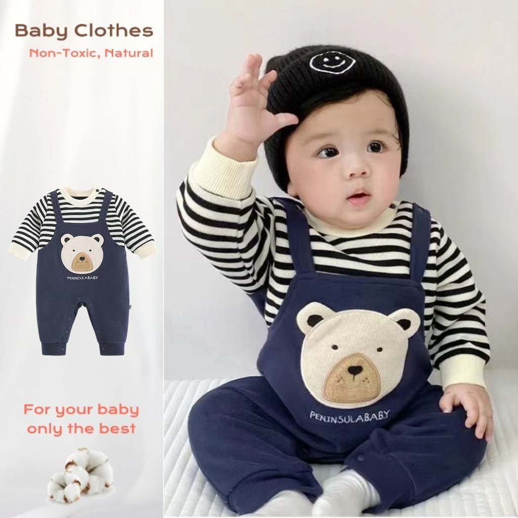 ชุดบอดี้สูท แขนยาว ลายการ์ตูนหมีน้อยน่ารัก สไตล์เกาหลี เหมาะกับฤดูใบไม้ผลิ และฤดูใบไม้ร่วง สําหรับเด็กผู้ชาย และเด็กผู้หญิง อายุ 0-24 เดือน