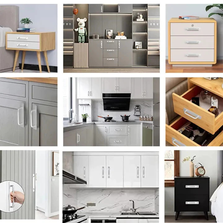 มือจับประตู ลิ้นชัก หน้าต่าง อลูมิเนียมอัลลอยด์ แบบไม่ต้องเจาะรู มีกาวในตัว สีดํา สีเงิน สีทอง สําหรับตู้เสื้อผ้า มือจับ - รูปที่ 4