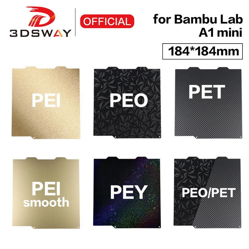 3DSWAY 3D ชิ้นส่วนเครื่องพิมพ์ Bambu Lab A1 mini สองด้าน PEI สร้างแผ่นพื้นผิวเรียบฤดูใบไม้ผลิแผ่นเหล