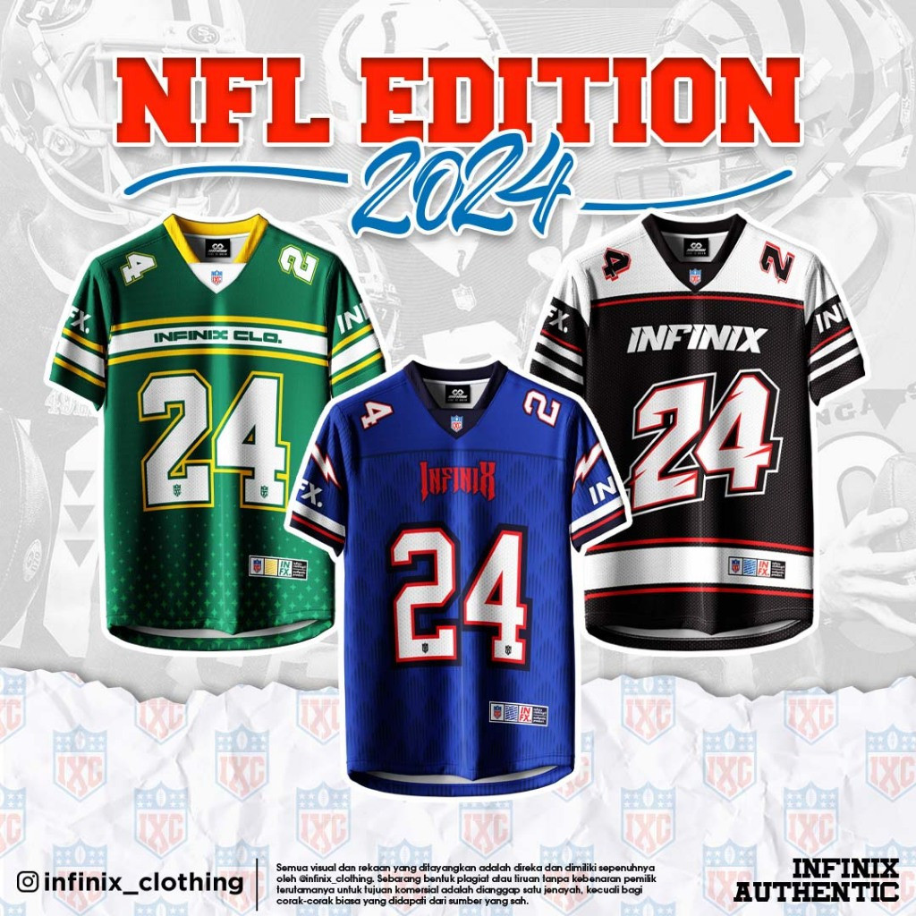 เสื้อผ้า 3D INFINIX ® LYCRA 280 GSM NFL Streetwear Jersey - NFL 2025 EDITION