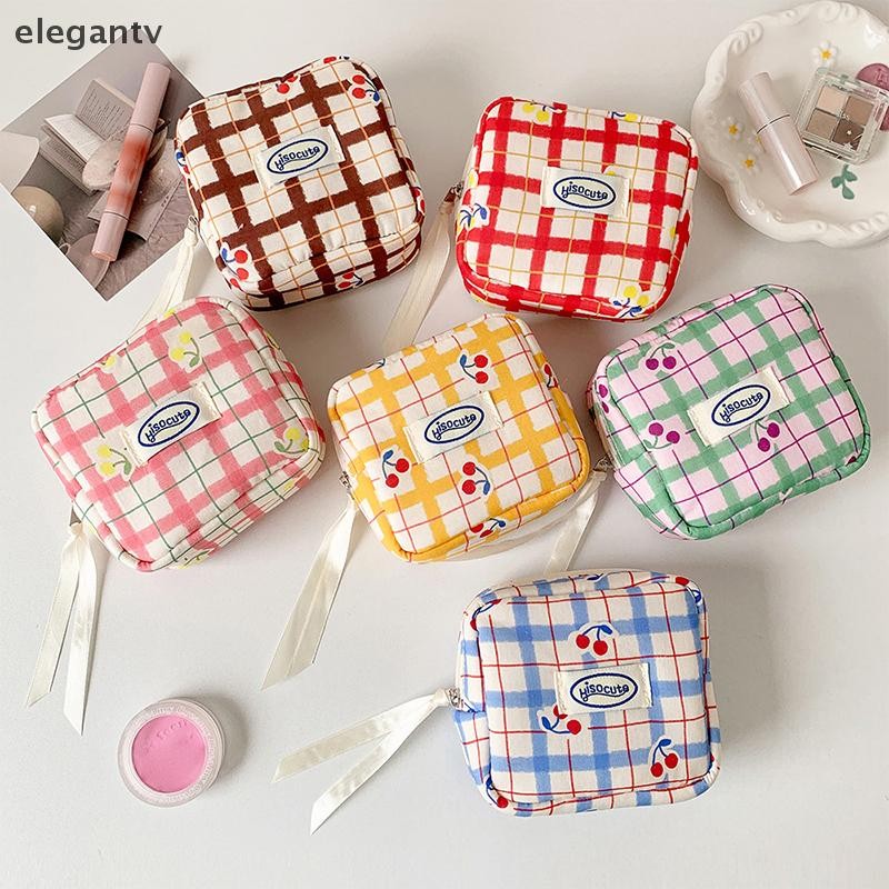 EGN กระเป๋าเครื่องสําอางลายสก๊อตหวานกระเป๋าแต่งหน้ากระเป๋าคลัทช์กระเป๋าเดินทางกระเป๋าประจําเดือนกระเ