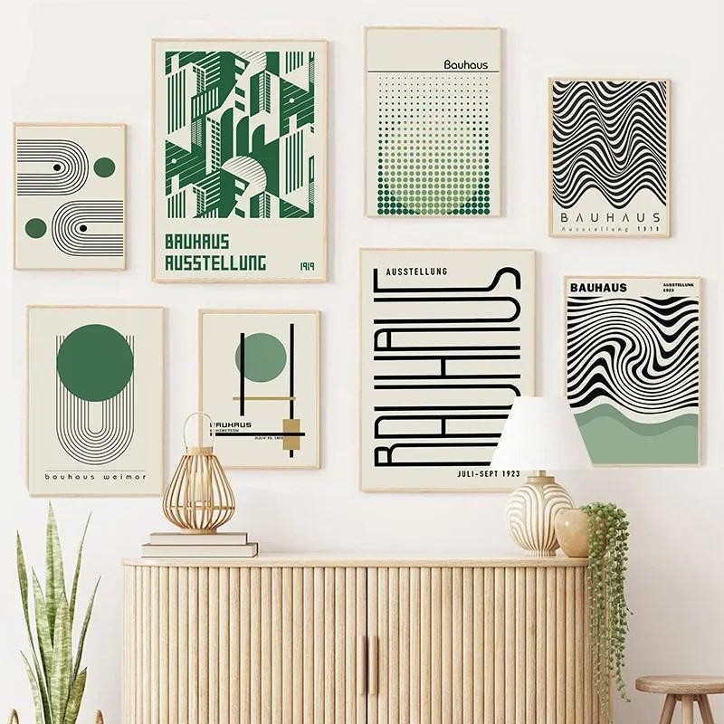 Bauhaus สีเขียว แบบโมเดิร์นMinimalist Wall Art บน Canvas สำหรับห้องนั่งเล่น