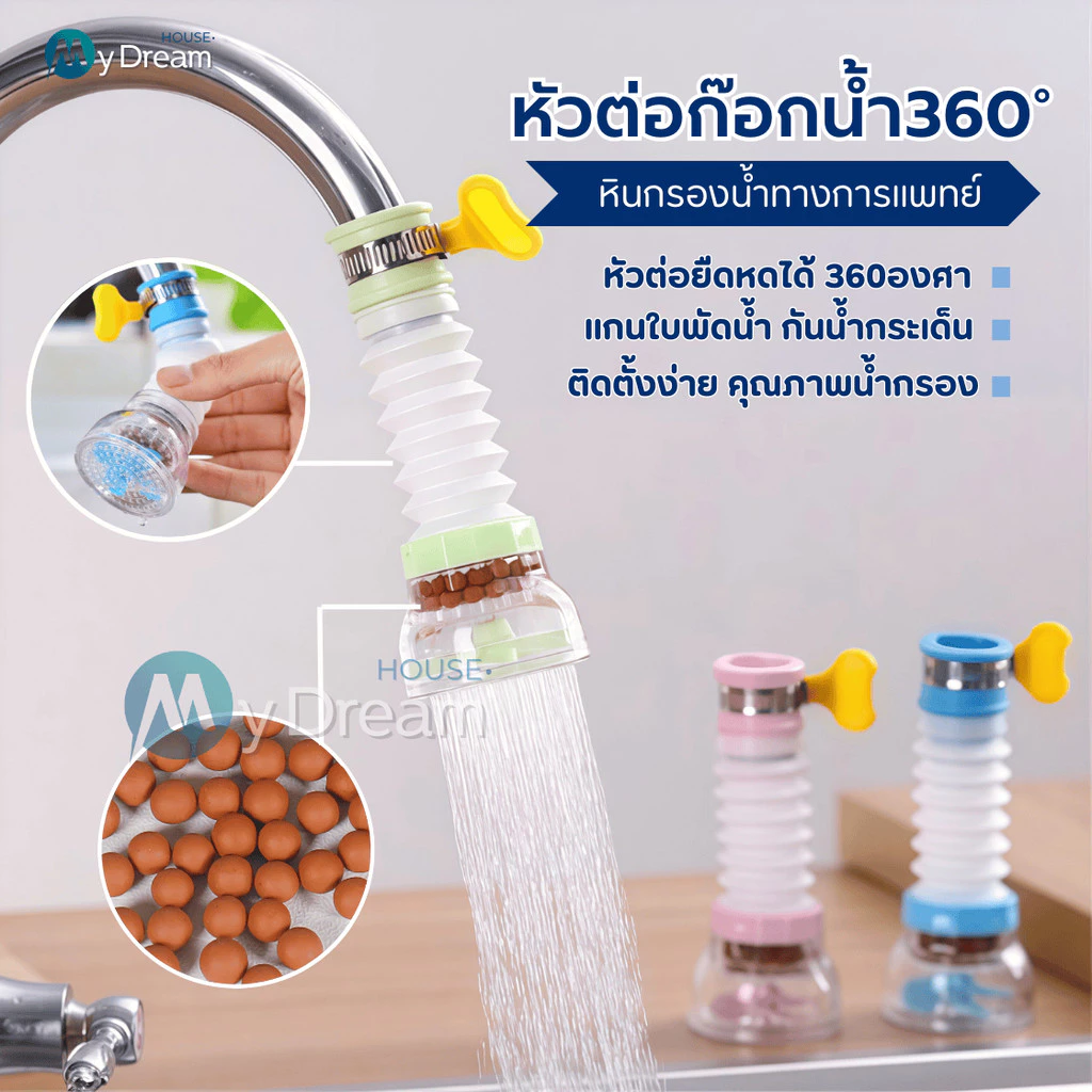 หัวต่อก๊อกน้ำ (มีหินกรองน้ำ) หัวต่อกันน้ำกระเด็น ก๊อกต่อหมุนได้ 360 องศา หัวกรองน้ำ ก๊อกกรองน้ำ