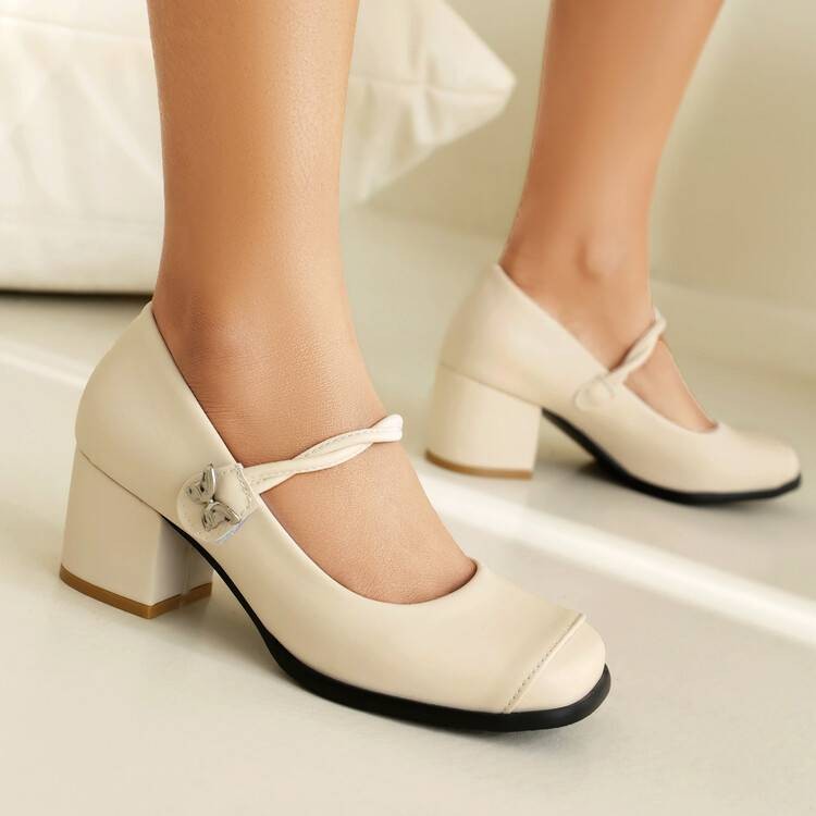 CHD34-45 ขนาดใหญ่ Fairy Mary Jane รองเท้าแบนสายคล้องคอปากตื้นรอบ Toe Chanel สไตล์รองเท้าแตะส้นหนา Co