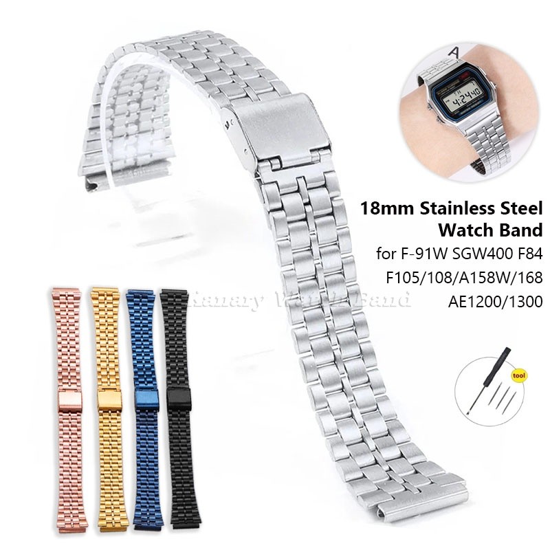 สําหรับ Casio F91W F84 F105/108/A158/168 AE1200/1300 SGW400 สแตนเลสสตีลสําหรับธุรกิจเปลี่ยนสายนาฬิกา