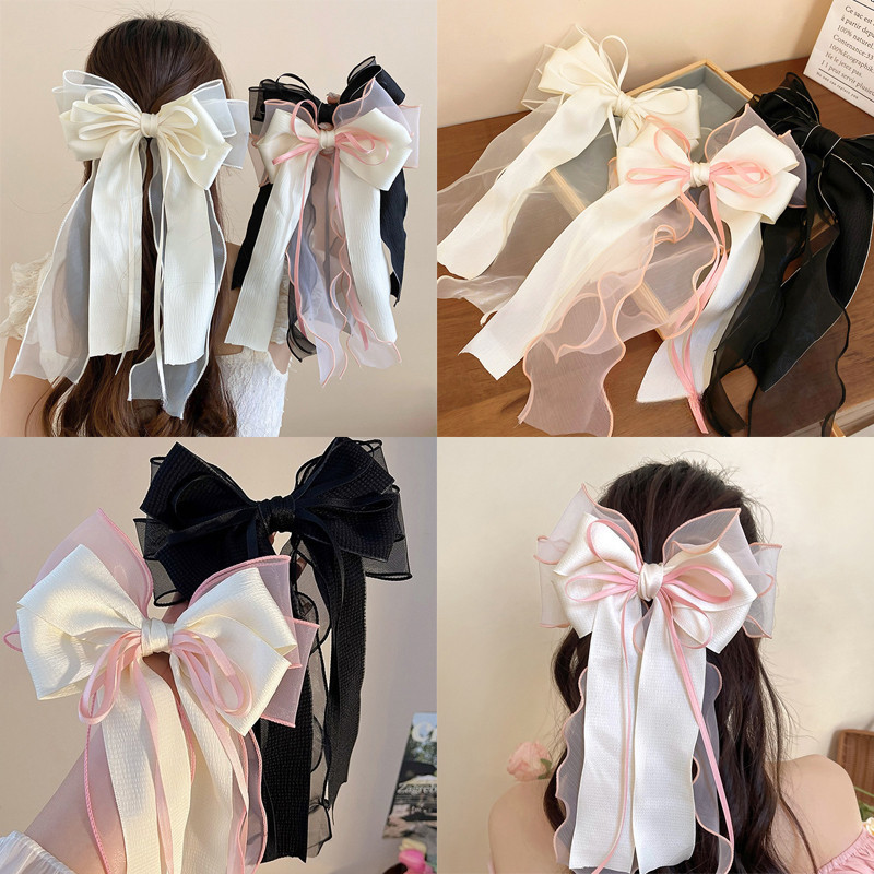 ใหม่สีครีมหลายระดับโบว์ติดโบว์มาพร้อมกับเครื่องหนีบผมหวานสาววัยรุ่นสปริงสปริงปักผมตก แต่ง