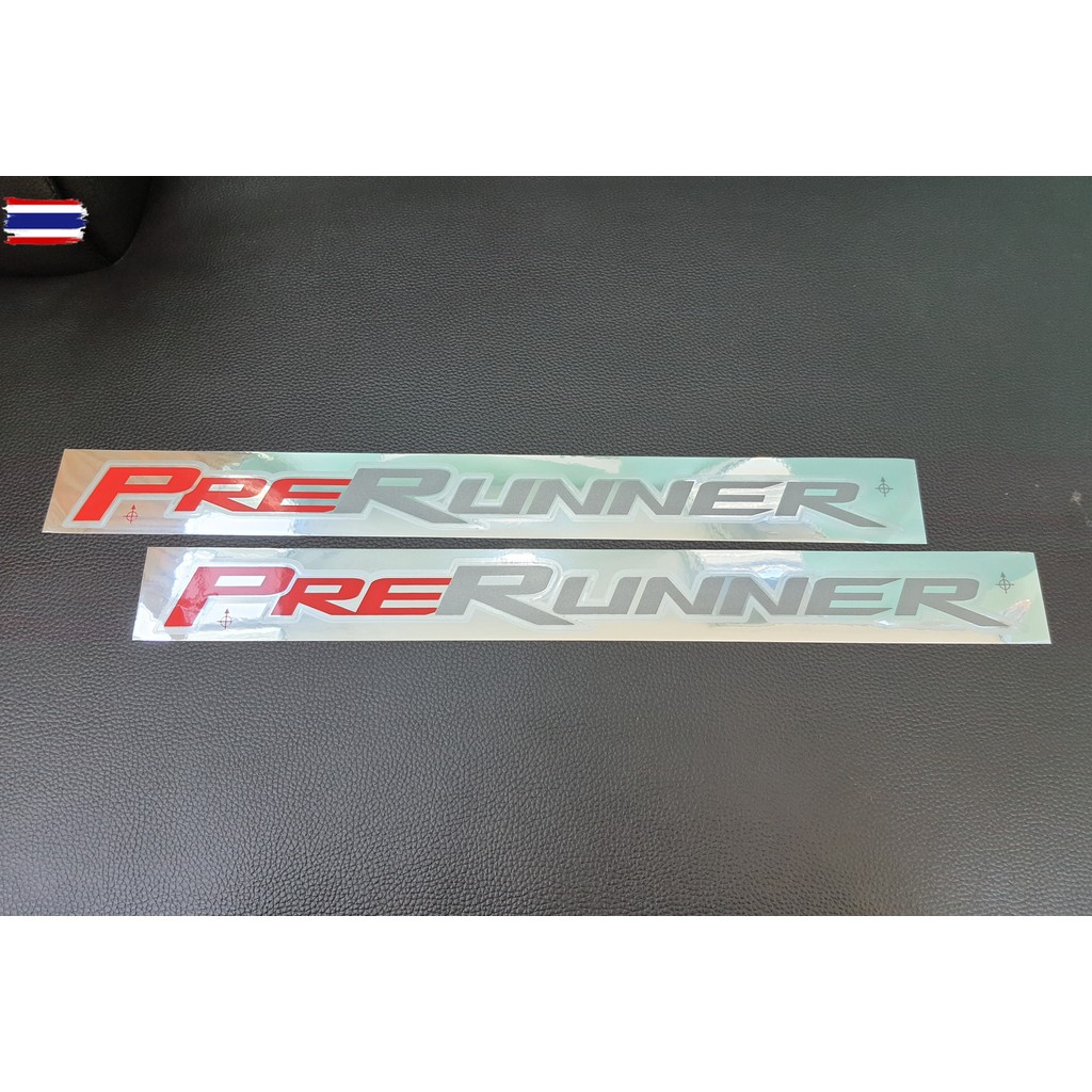 PRE RUNNER สติกเกอร์ สีแดง-เทา ติดข้างท้ายรถ ซ้าย-ขวา 1คู่ งานเทีย ใส่กั ไฮลักษ์ รีโว้  2015-2023 สำ