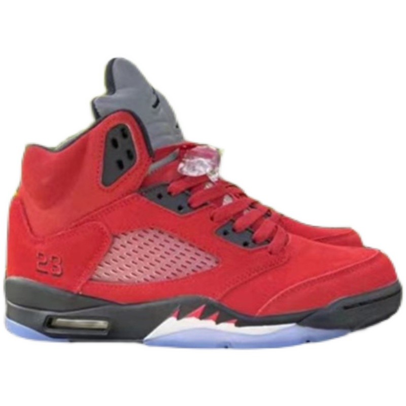 Air Jordan 5 AJ5 Black Red Big Red Angry Bull Jordan 5 รองเท้าบาสเก็ตบอลหนังนิ่ม DD0587-600