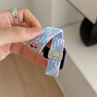 ลูกอม สีน่ารักหมีทอสายไนลอนกรณีสําหรับ เสี่ยวหมี่ For Xiaomi Mi band 10 9 8 สาวน่ารักเปลี่ยนวงสําหรับ For Mi band 7 6 5 4 3 กีฬาวงปก