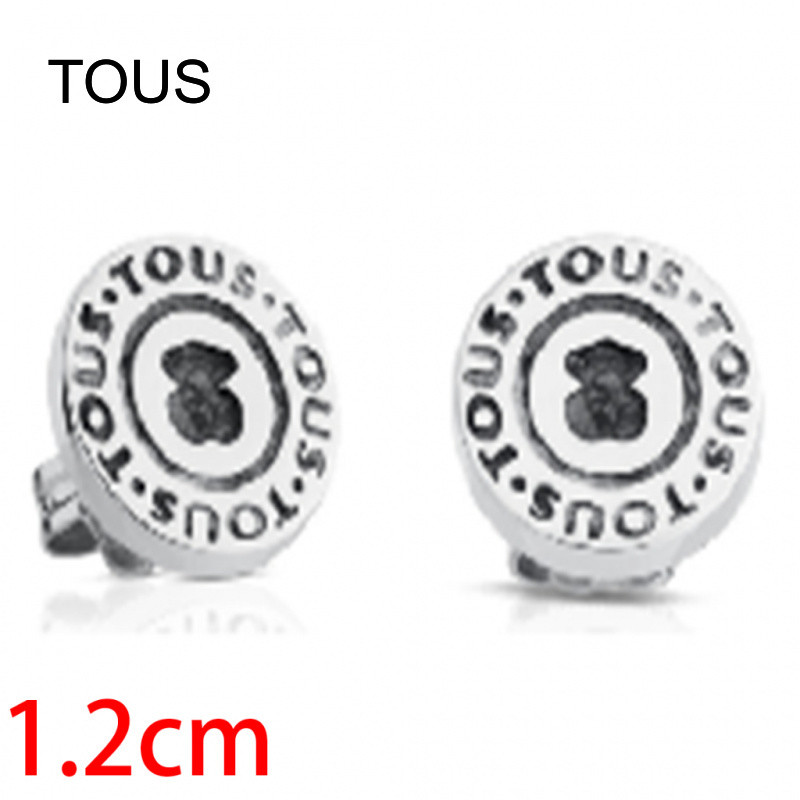 S9225 วัสดุ TOUS รอบเงินและหมีสีดํา Tous ต่างหูเหมาะสําหรับของขวัญวันเกิดผู้หญิงของขวัญวันวาเลนไทน์