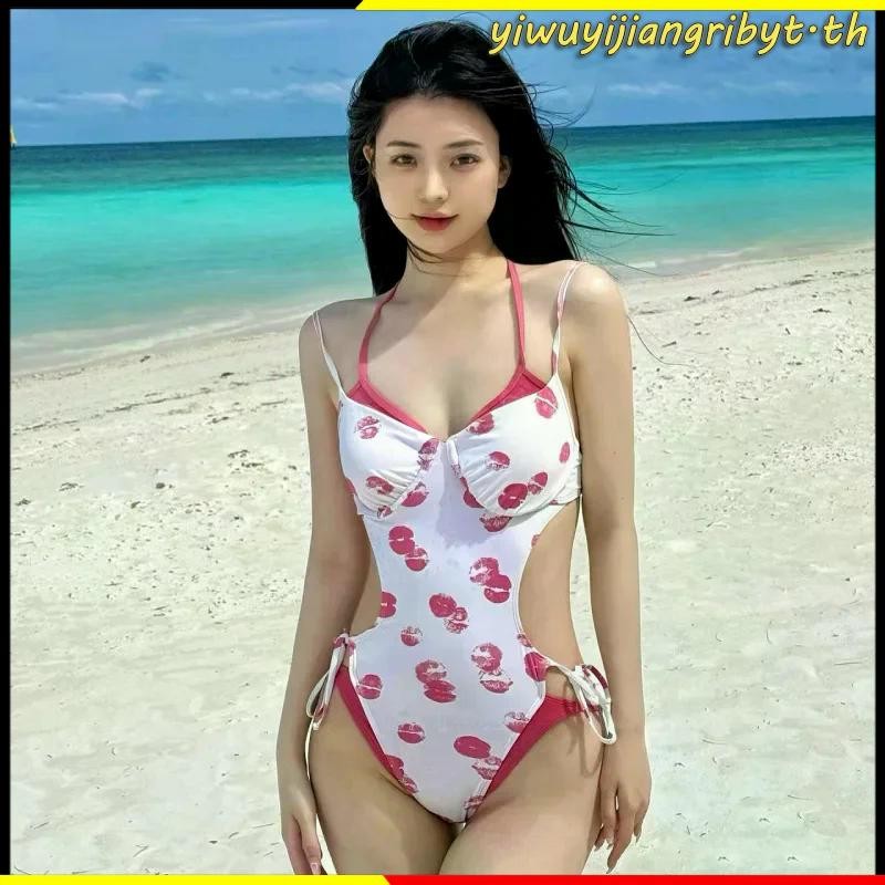 <Thebest>Kiss Print Swimwear Playful Print Sweet Style Vacation Outfit Daily WearHot Sale