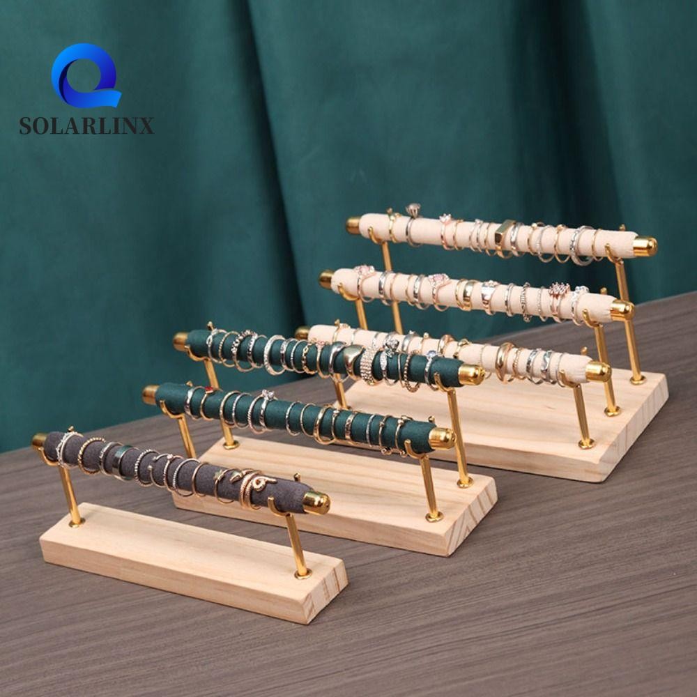 SOLARLINX ที่วางแหวน, 1/2/3 ชั้นยืนแสดงเครื่องประดับโลหะ, กําไลข้อเท้า Organizer จอแสดงผลกํามะหยี่ส่วนบุคคลฐานไม้สร้อยข้อมือผู้ถือเครื่องประดับบ้าน