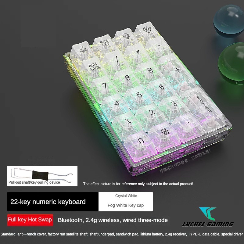 Lychee Gaming DK22 Mechanical Keyboard การเชื่อมต่อ 3 โหมด RGB Bluetooth/ไร้สายแบบมีสายปุ่มกดดิจิตอล