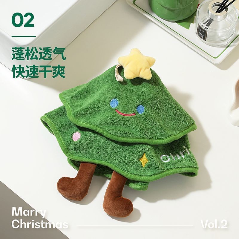 [รูปแบบใหม่ขายร้อน] ผ้าเช็ดมือคริสต์มาสแขวนเด็กน่ารักห้องครัวห้องน้ําผ้าเช็ดมือดูดซับน้ําแห้งเร็วของที่ระลึกสร้างสรรค์ - รูปที่ 2