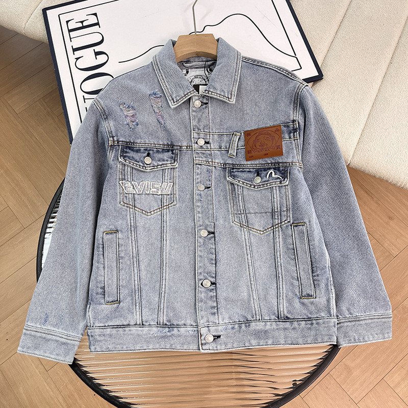 Evisu New Style Mens Destruction Style Casual Loose Denim Jacket Jacket
