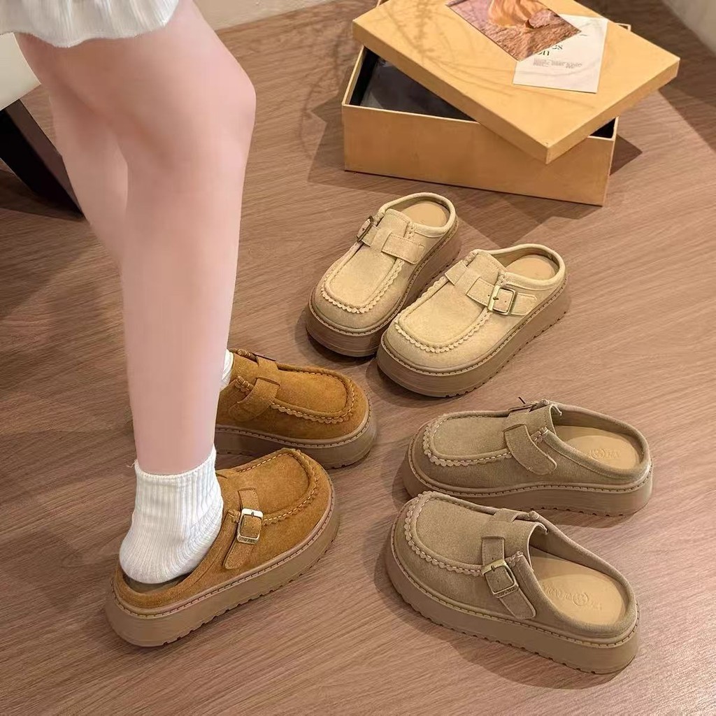 One for all พร้อมส่งจากไทย TX732 รองเท้าBoken แบบสวม หนา4CM ปิดนิ้วเท้า รองเท้าเเตะครึ่งส้น สำหรับผู