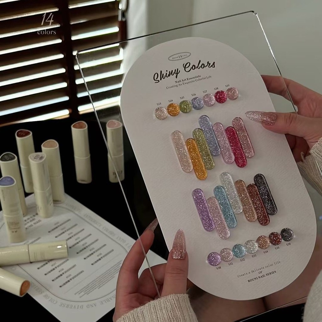 Rouni rouni 14 สีสไตล์ใหม่สไตล์เกาหลี Twilight เพชรยาทาเล็บกาวความหนาแน่นสูง Strobe กาวร้านเล็บทุ่มเ