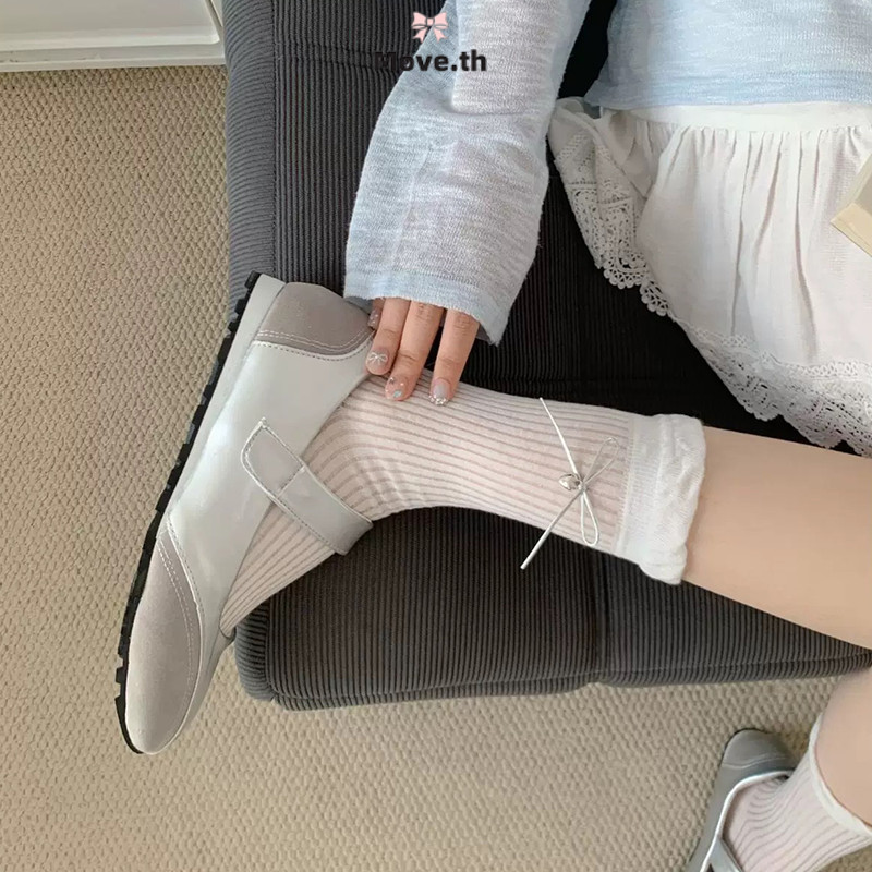 ในไทย-พร้อมส่ง✨ถุงเท้าสไตล์บัลเล่ต์สำหรับสาวหวาน สีขาวมีโบว์และตาข่าย ระบายอากาศได้ดี-Move - รูปที่ 3