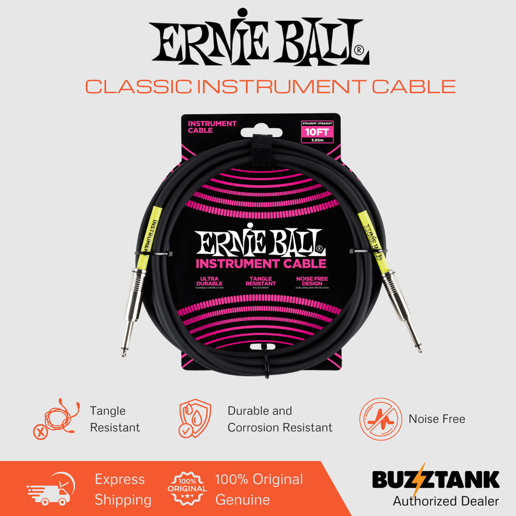 Ernie Ball 10 สายเครื่องมือตรงตรงตรง สีดํา