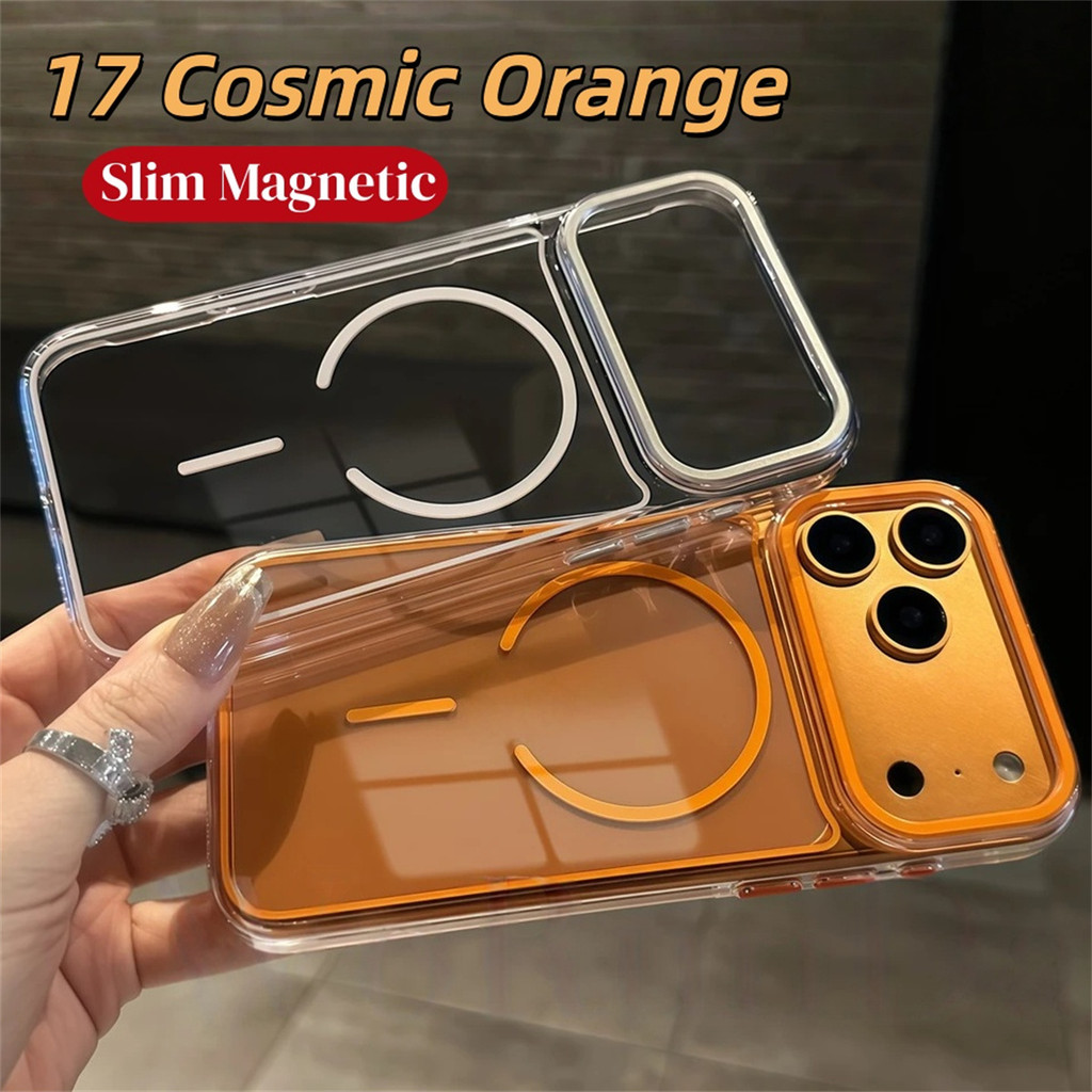 Cosmic Orangeเคสโทรศัพท์แม่เหล็กสําหรับiPhone 15 16 17 Pro Max Hard Slim PC Clear Ultra Thin Cover
