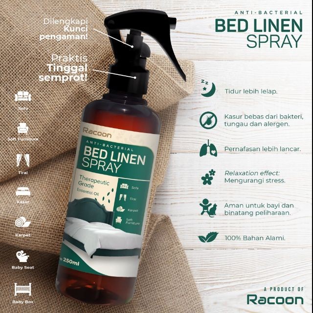 Racoon Bed Linen Spray 250ml Antibiotic & Virus / Essential Oil RACOON Bed Bugs Killer Pest Cont