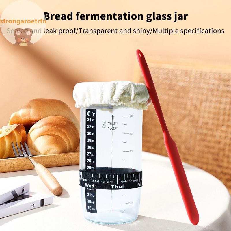 Strongaroetrtn แก้ว Sourdough Starter Jar Kit 730ml ถังหมักปากกว้าง Sourdough Jar สําหรับห้องครัวเบเ