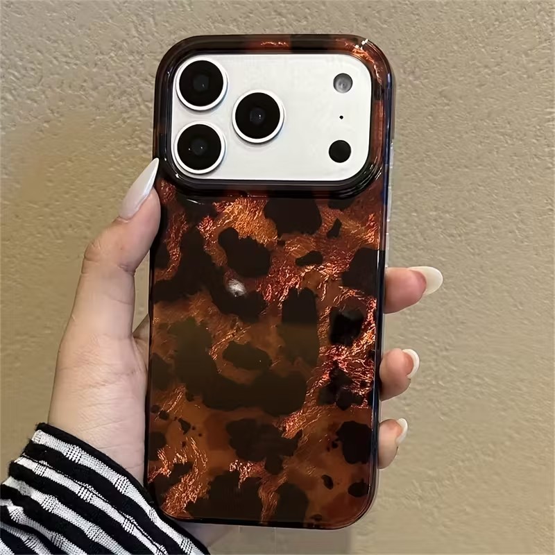 Vintage สีน้ําตาลสีดําเสือดาวพิมพ์สําหรับ iPhone 17 Pro Max 16 13 14 12 15 14Plus 13Pro 11Promax Vortex กรณี