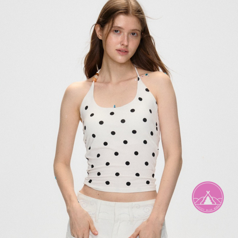 เสื้อยืดกีฬาผู้หญิงแบบ Polka Dot ลายลูกปัด พร้อมสายเดินหน้า เหมาะสำหรับฟิตเนสและโยคะ