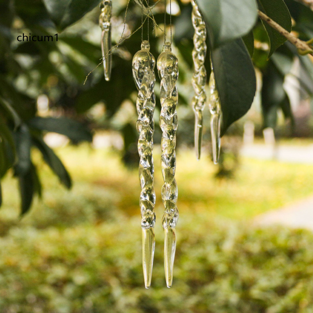 CC แขวน Icicle ตกแต่งงานรื่นเริง Icicle ตกแต่ง 12 ชิ้นคริสตัลใส Icicle เครื่องประดับคริสต์มาสสําหรับ