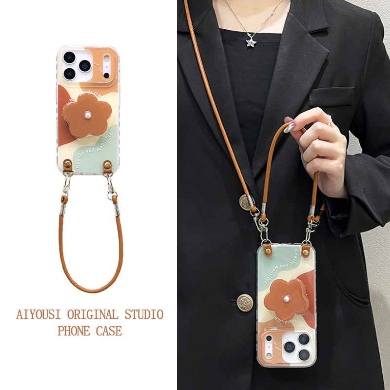 SN1430 สําหรับ iphone กันกระแทกเกาหลีน่ารักเคสโทรศัพท์ 17AIR/17PRO/16 ProMax กรณี/15 Promax 16plus 14 Promax 16pro 12pro 11 ที่ถอดออกได้เชือกเส้นเล็กผู้หญิงการ์ตูน Art ins สายคล้องสําหรับสาว